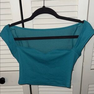 SHEIN Teal Off-Shoulder Crop Top